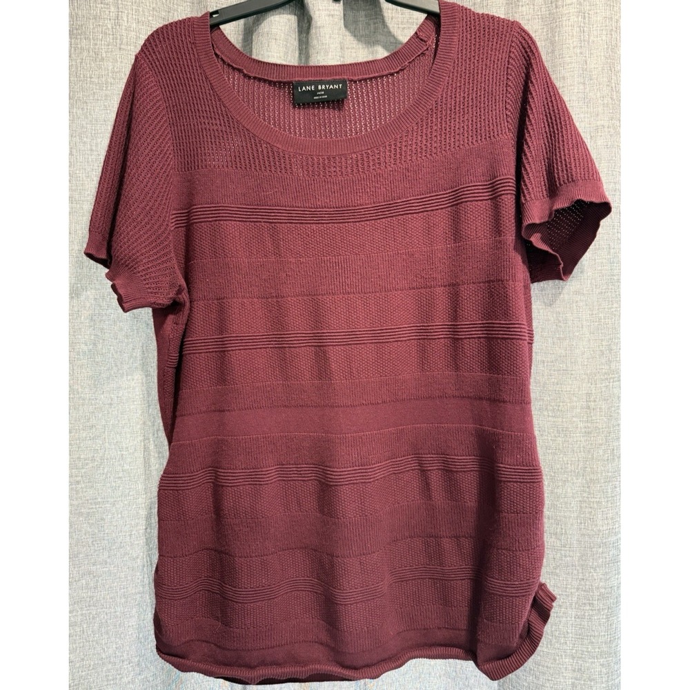 Lane Bryant Maroon Short Sleeve Cinched Side Lightweight Sweater Size 14/16
